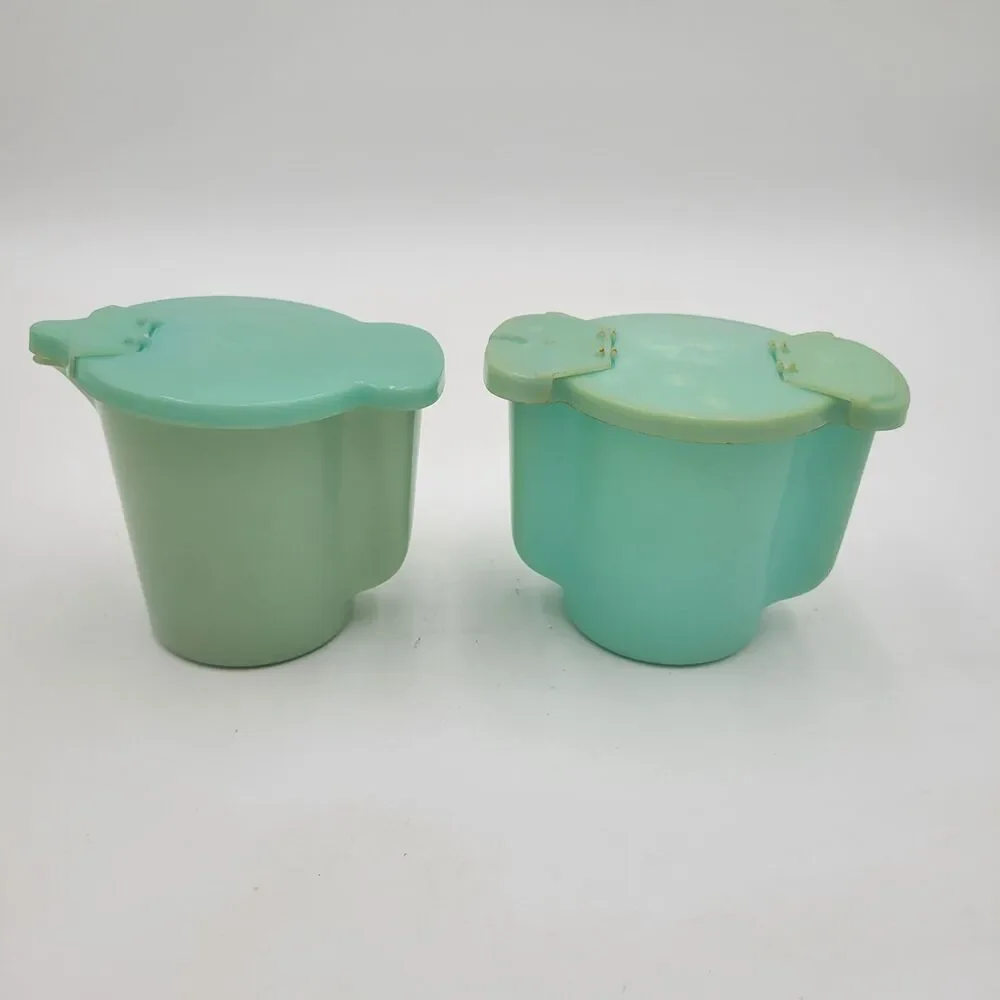 Vntg Tupperware Turquoise Flip Lids Plastic Sugar & Creamer Some Discoloration